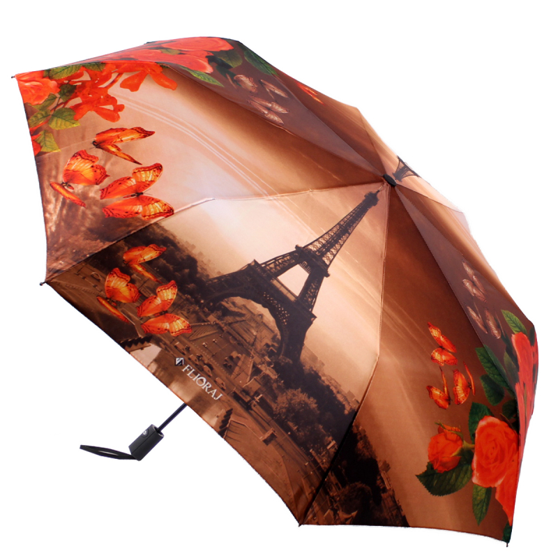 Фото Женский зонт с принтом "Париж" коричневый, супер автомат