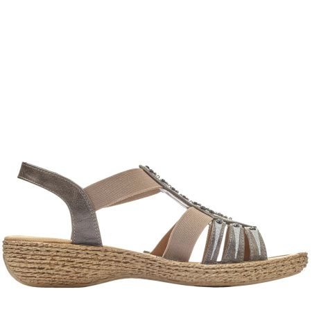 Босоножки  Rieker  серый  кожа искусств. F-400483 фото в интернет-магазине | Omadey.ru