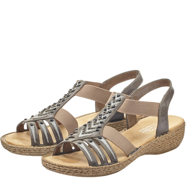 Фото Босоножки  Rieker  серый  кожа искусств. F-400483