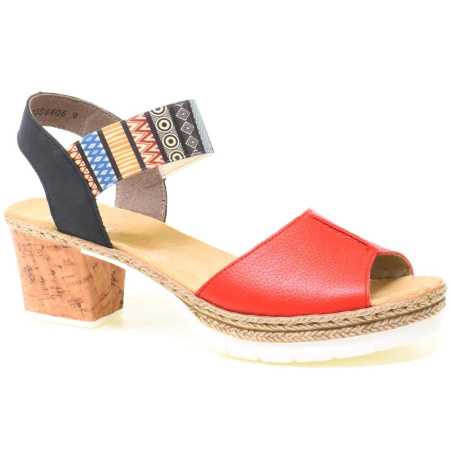 Босоножки  Rieker  красно-чёрный  кожа/кожа искусств. F-91296 фото в интернет-магазине | Omadey.ru