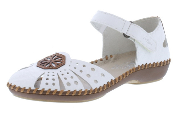 Фото Босоножки  Rieker  белый  кожа/кожа искусств. F-100595