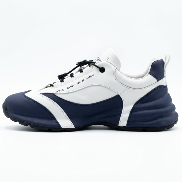 Фото Кроссовки  Romitan  бело-синий  кожа  F-401069 мужские