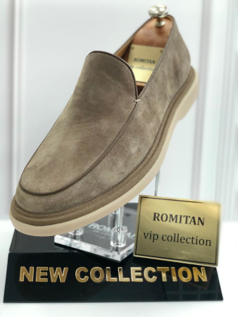 Слипоны  Romitan  серый  замша F-300325 фото в интернет-магазине | Omadey.ru