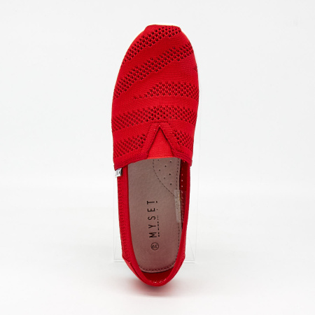Слипоны  MYSET  красный  текстиль F-90605 фото в интернет-магазине | Omadey.ru