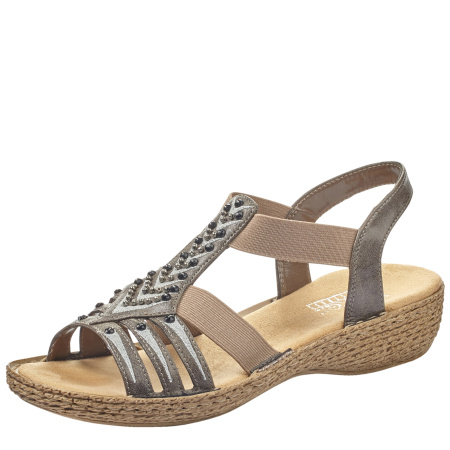 Босоножки  Rieker  серый  кожа искусств. F-400483 фото в интернет-магазине | Omadey.ru