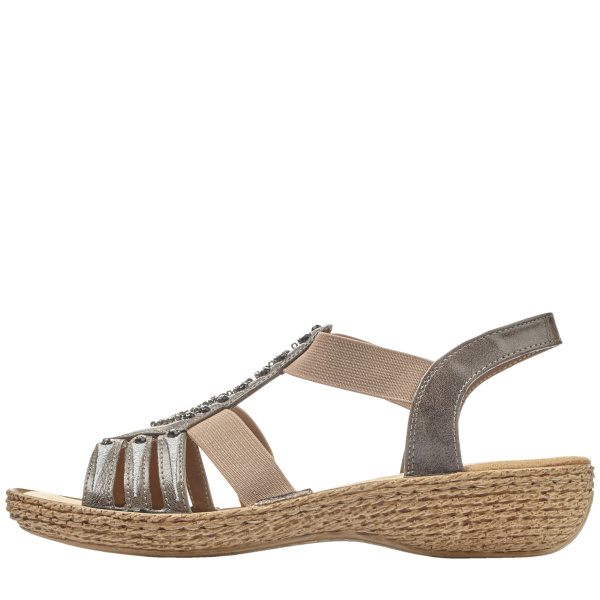 Фото Босоножки  Rieker  серый  кожа искусств. F-400483