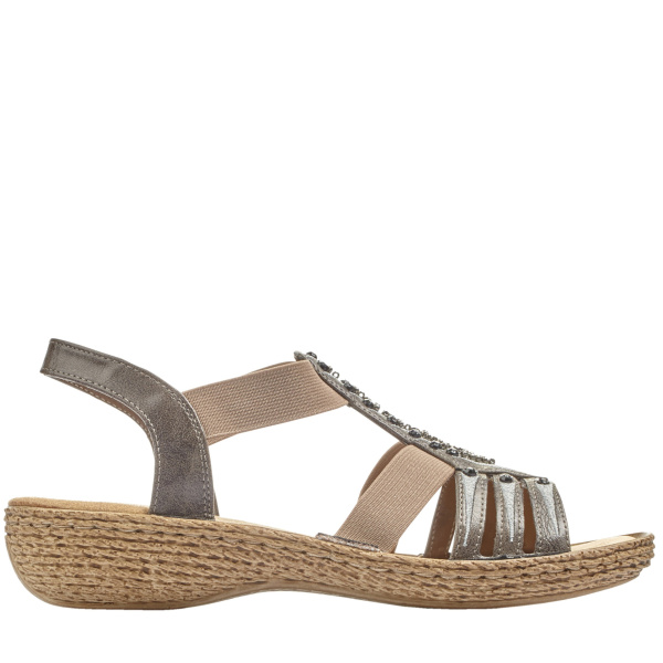 Фото Босоножки  Rieker  серый  кожа искусств. F-400483