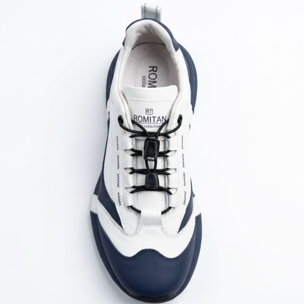 Фото Кроссовки  Romitan  бело-синий  кожа  F-401069 мужские