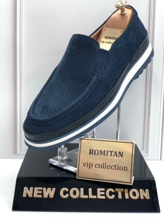 Слипоны  Romitan  синий  нубук F-300574 фото в интернет-магазине | Omadey.ru