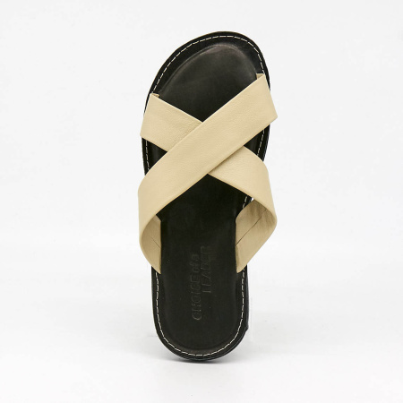 Шлепанцы  Leader  бежевый  кожа F-81310 фото в интернет-магазине | Omadey.ru