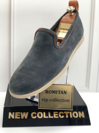 Мокасины  Romitan  серый  замша F-300579 фото в интернет-магазине | Omadey.ru