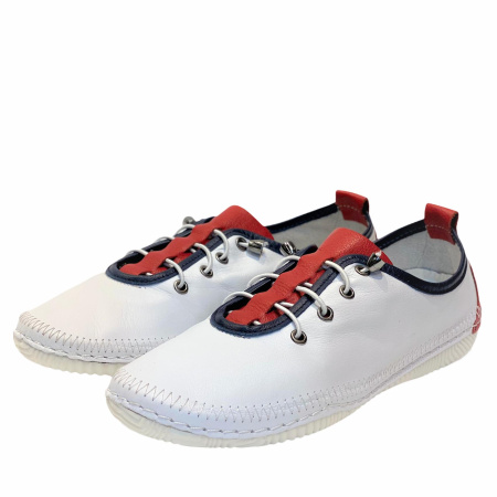 Кеды  женские Rovigo  бело-красный  кожа F-90825 фото в интернет-магазине | Omadey.ru